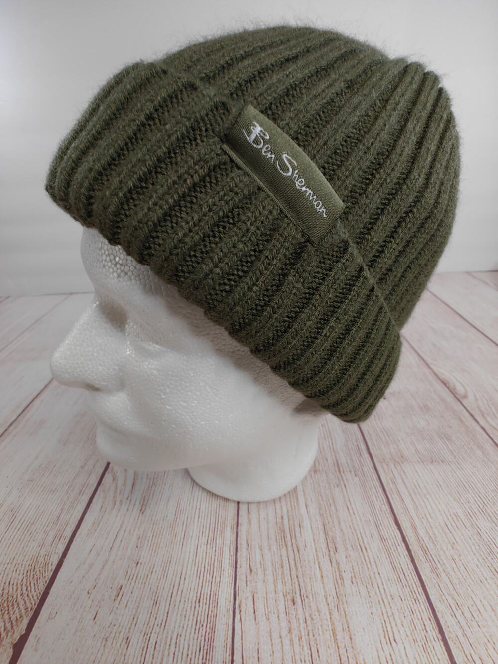 Ben Sherman ribbed olive green fleece lined knit beanie